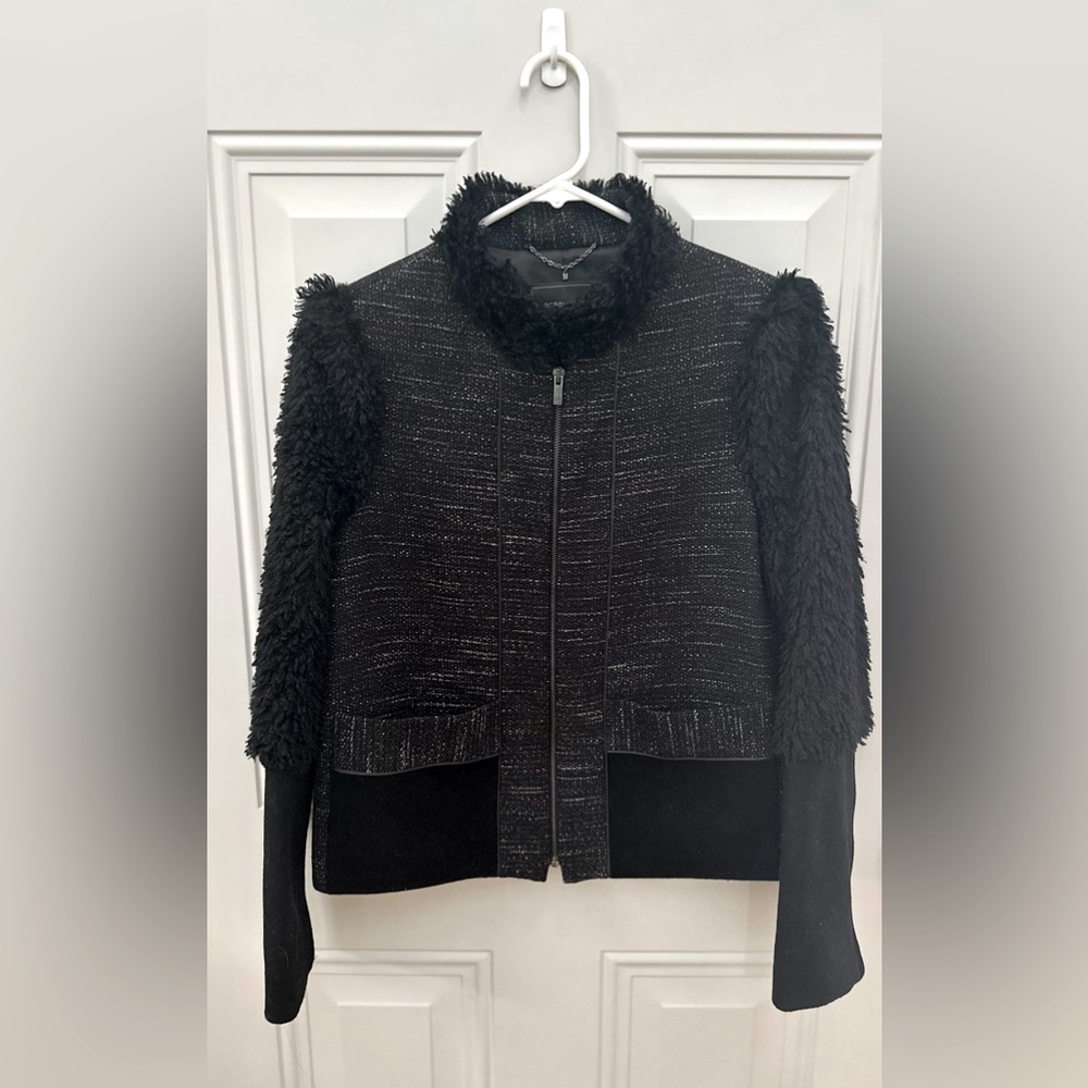 bcbgmaxazria Yves tweed and faux fur jacket
